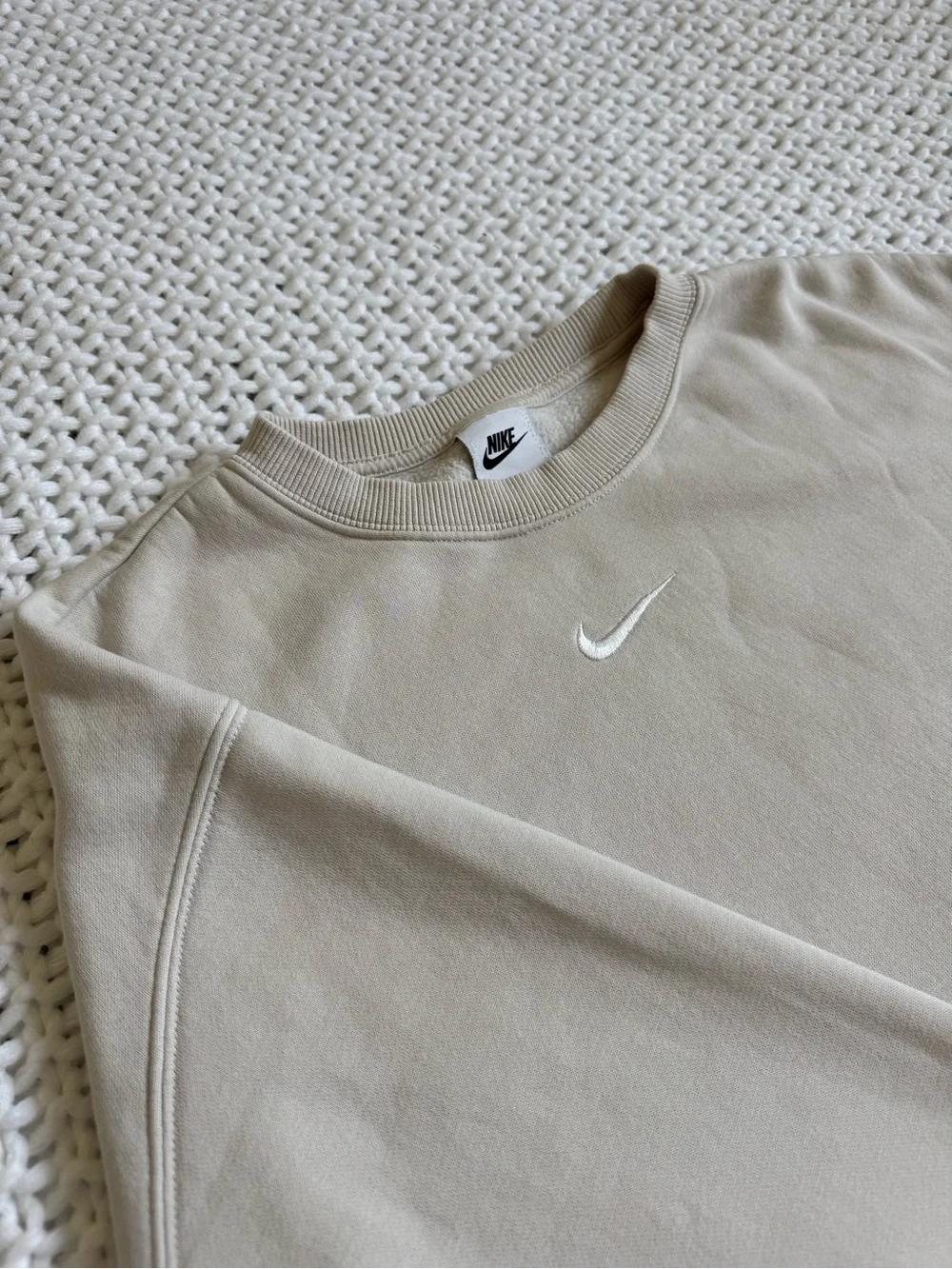 Nike Women's Crewneck Sweatshirt in Light Beige with White Swoosh